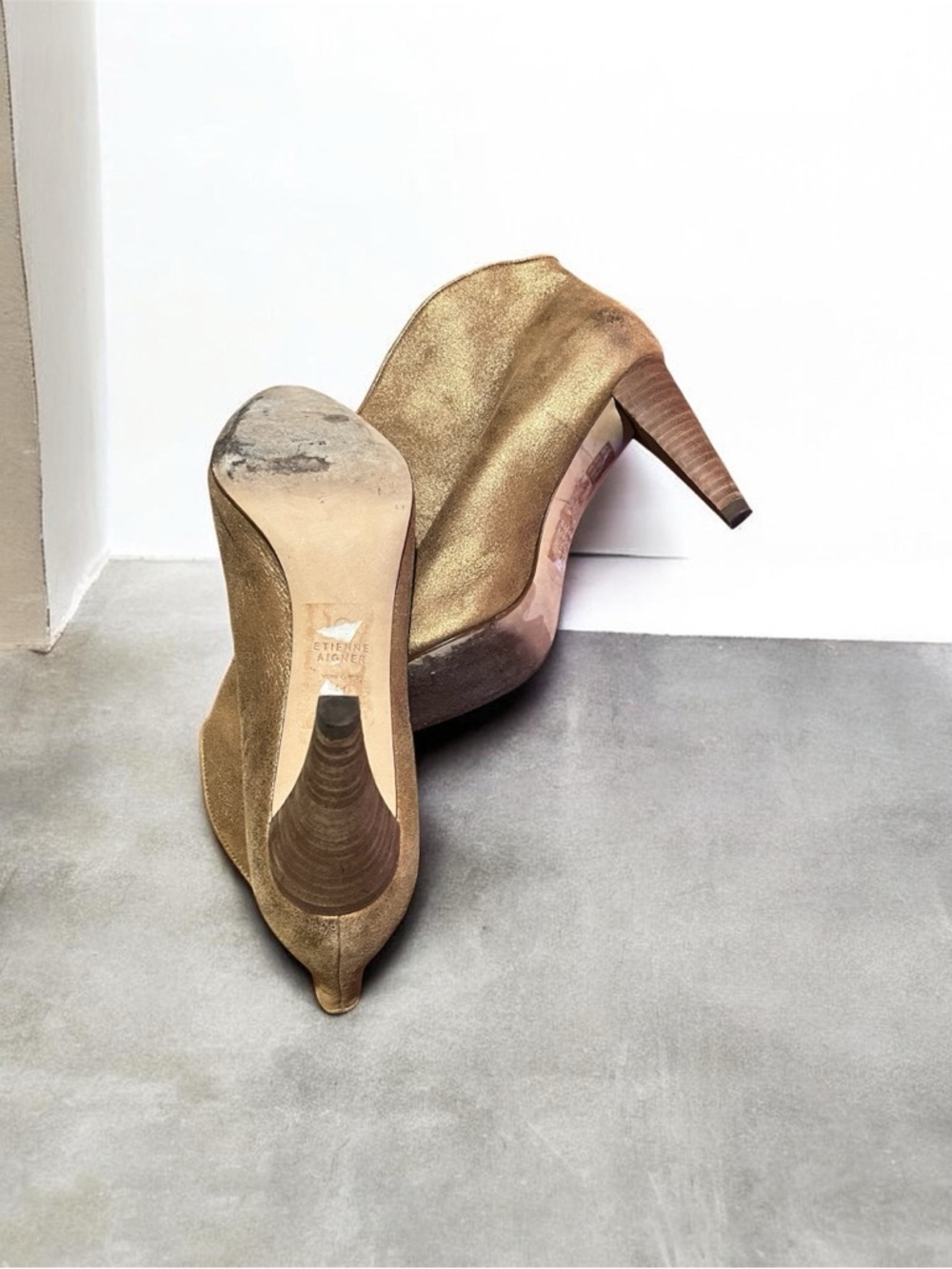 Etienne Aigner Metallic Bronze Suede Pointed Toe Ankle Boots - Picture 3 of 4